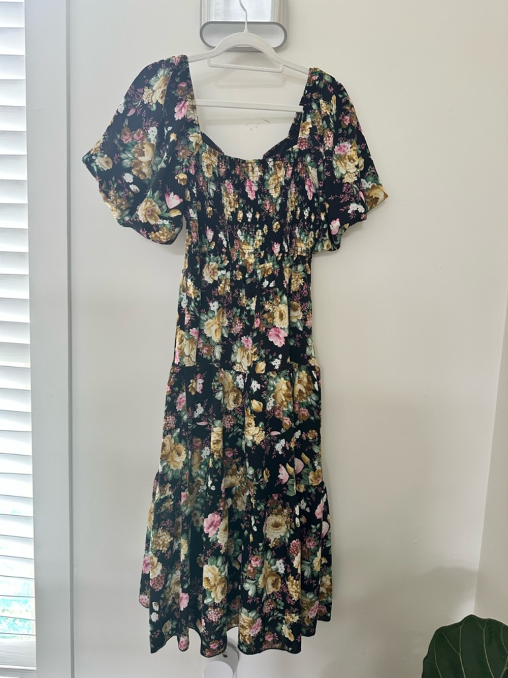 Floral Tiered Maxi Dress in Black with Pink & Cream Blooms (never worn) - Picture 2 of 7